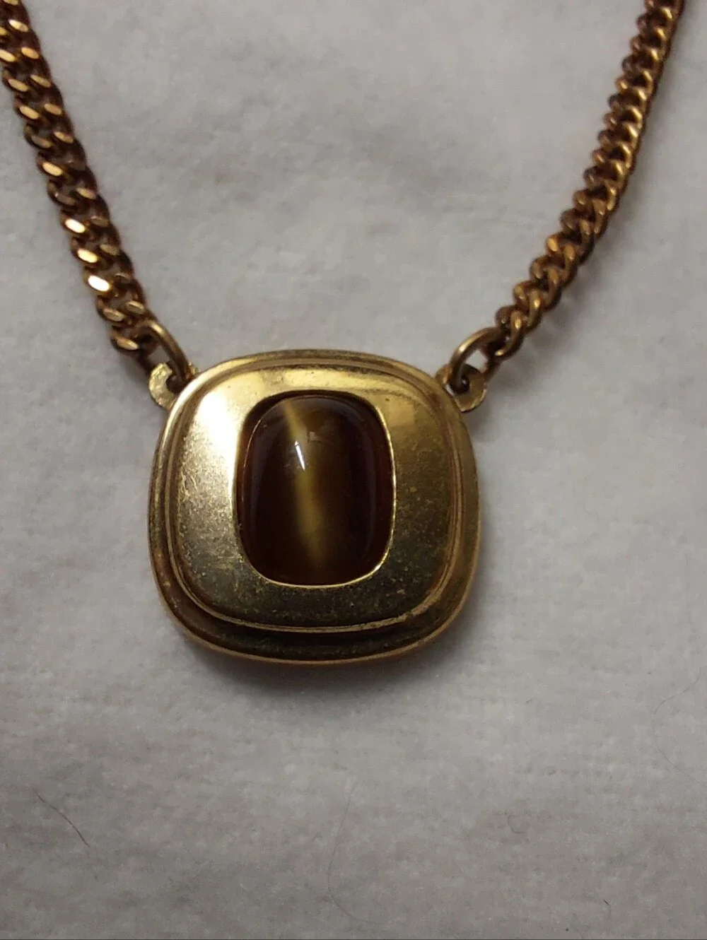 ​Vintage Estate Kreisler Tiger’s Eye Gold Tone Tie Chain Clasp Mid Century